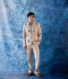 Blue floral hand embroidered blazer view 4