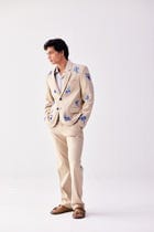 Blue floral hand embroidered blazer view 5