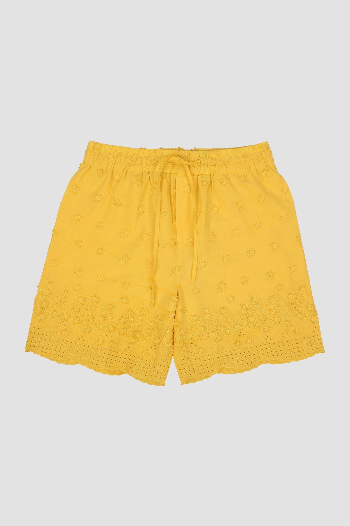 Floral embroidered cutwork shorts - image 1