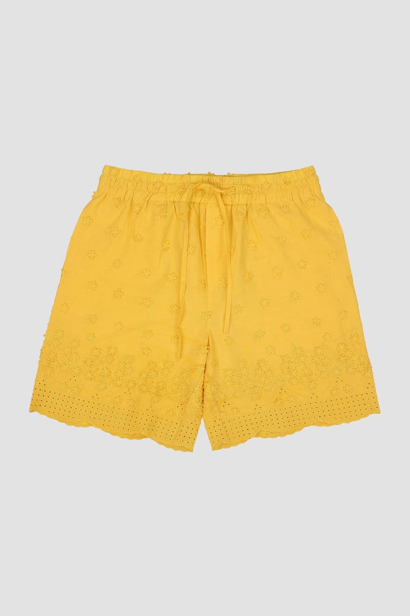Floral embroidered cutwork shorts
