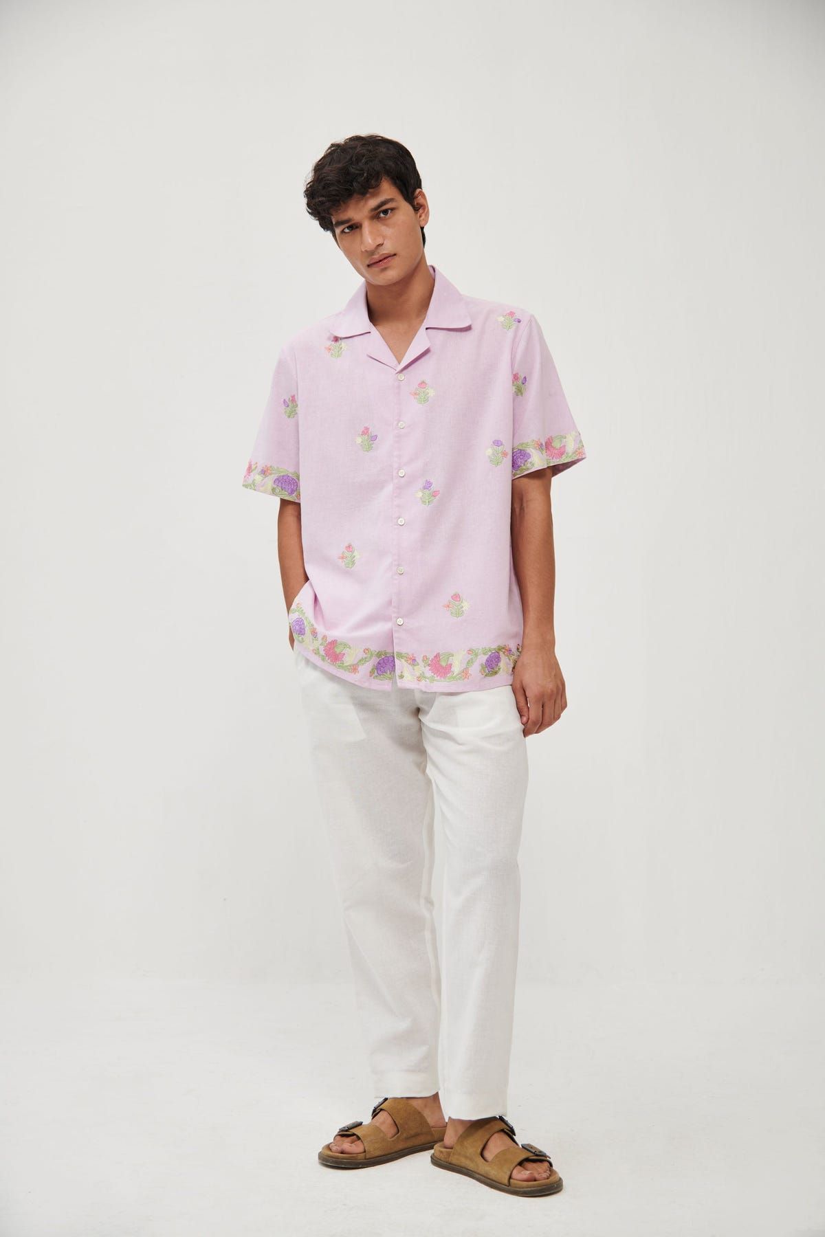 Summer floral embroidered shirt- Pink - image 1