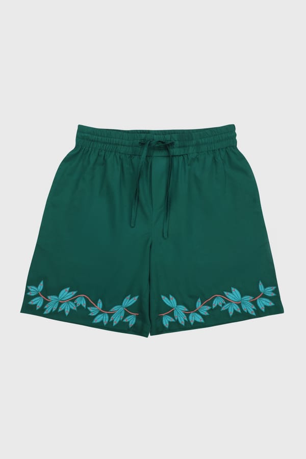 Perte D'ego — Green appliqué artwork shorts