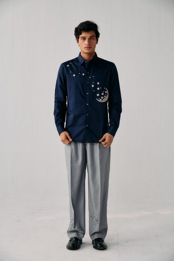 Perte D'ego — "Night sky" hand embroidered evening shirt