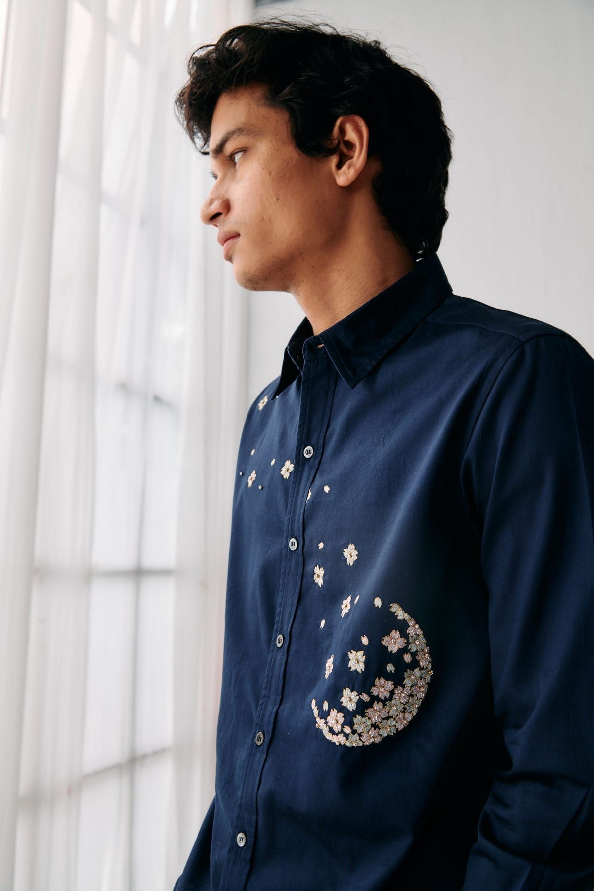"Night sky" hand embroidered evening shirt - image 3