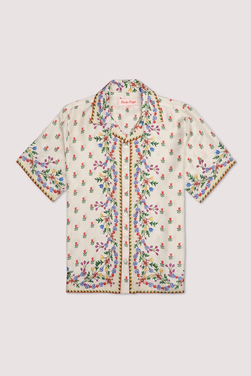 Floral border silk shirt