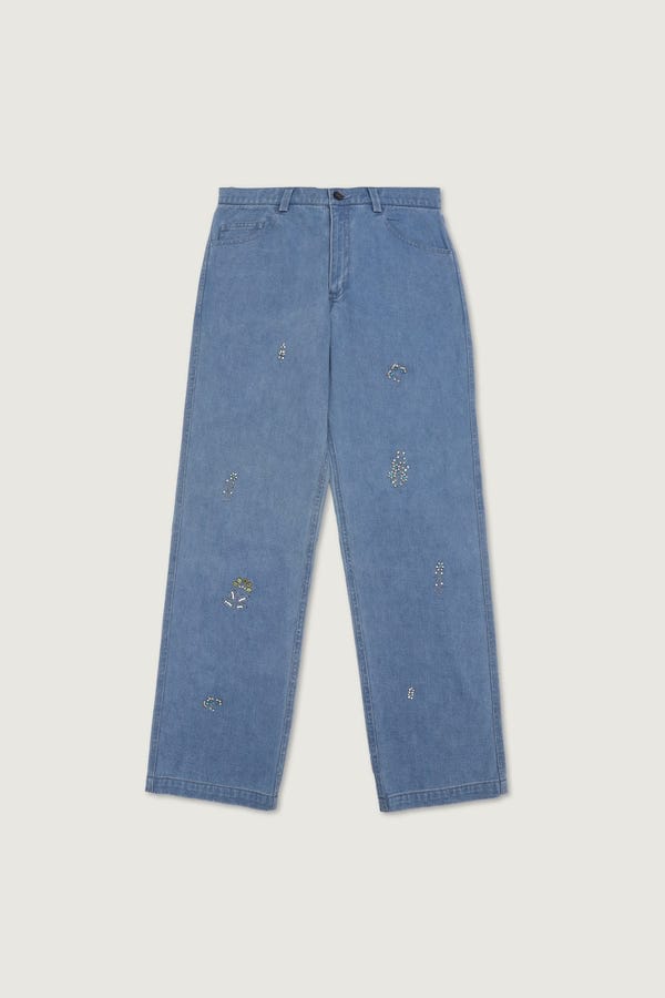 Perte D'ego — Hand embroidered straight fit denim pants