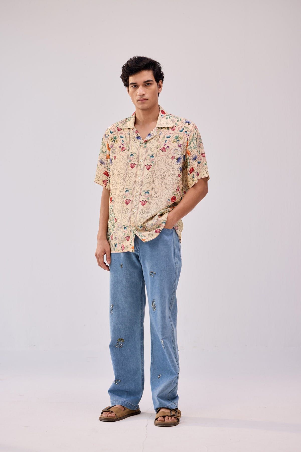 Hand embroidered straight fit denim pants - image 2