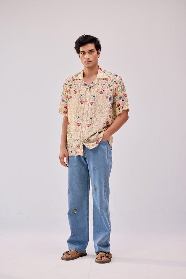 Perte D'ego — Hand embroidered straight fit denim pants