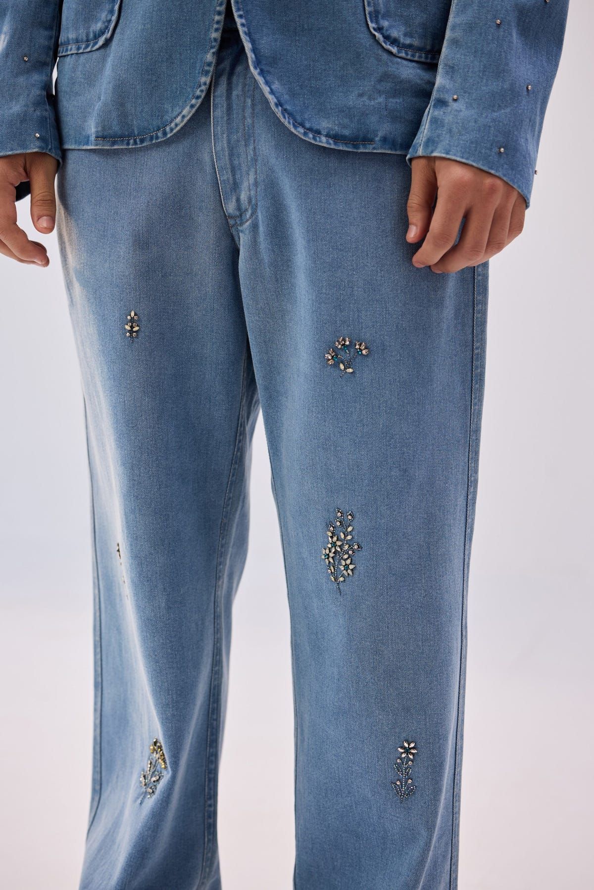 Hand embroidered straight fit denim pants - image 4