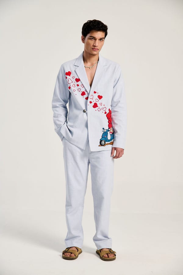 Perte D'ego — Baby blue textured resort pants