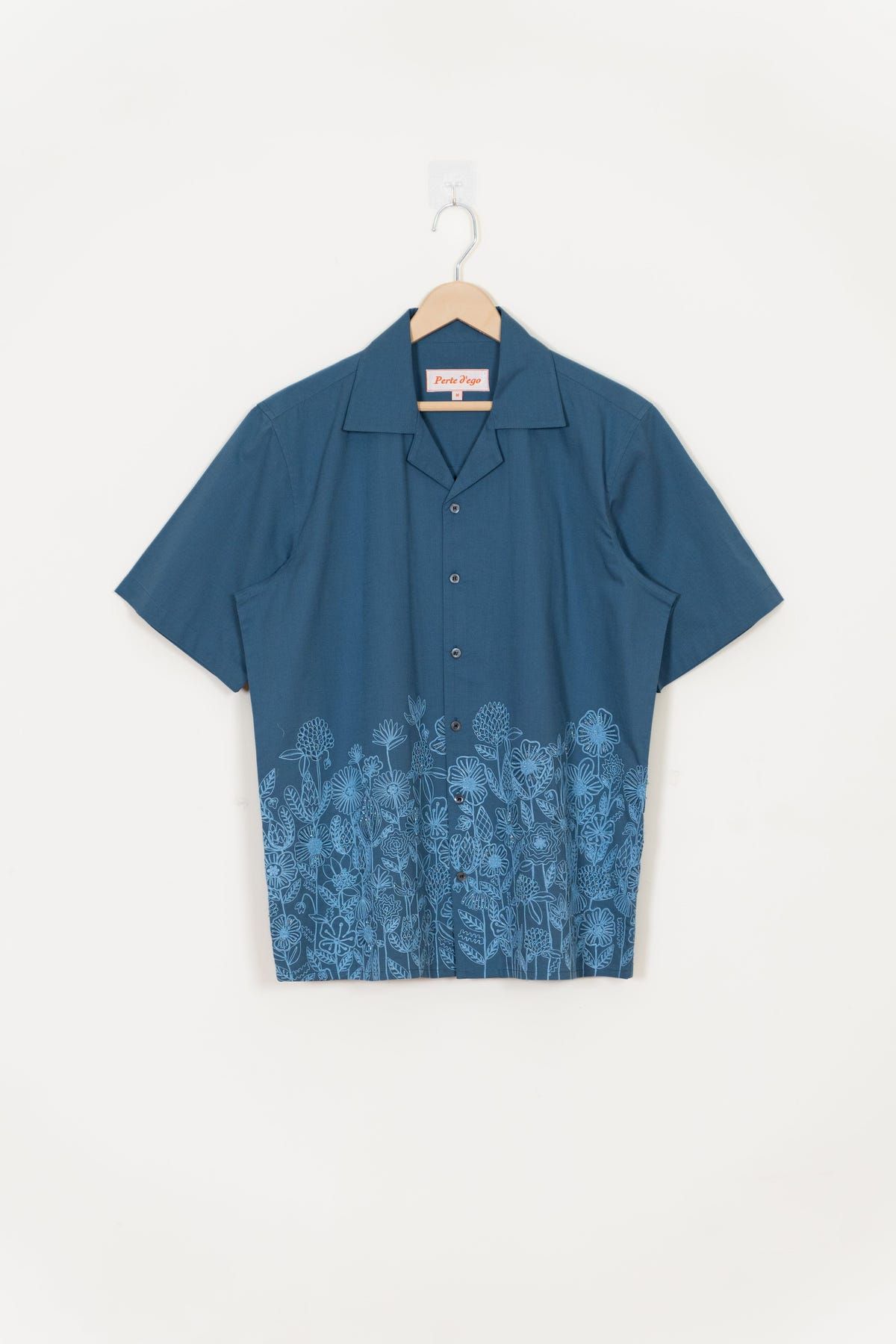 Floral embroidered shirt- Blue - image 1
