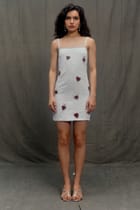 Velvet hearts hand embroidered dress- Ivory view 2