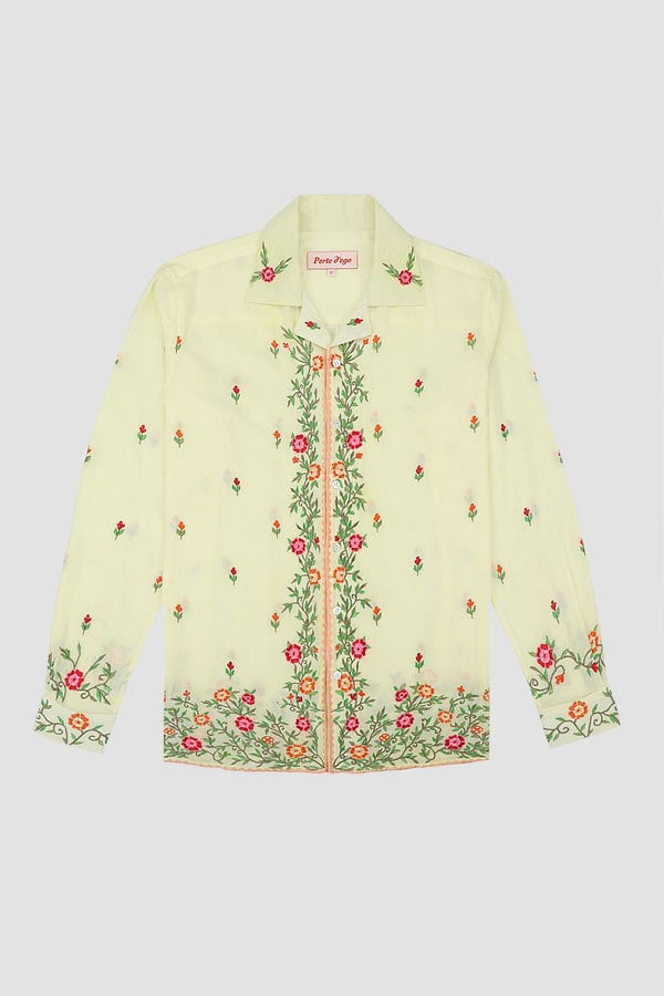 Perte D'ego — "Le Jardin" Embroidered shirt- Lemon yellow