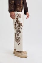Ecru embroidered denim pants view 1