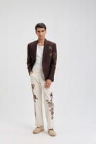 Ecru embroidered denim pants view 2