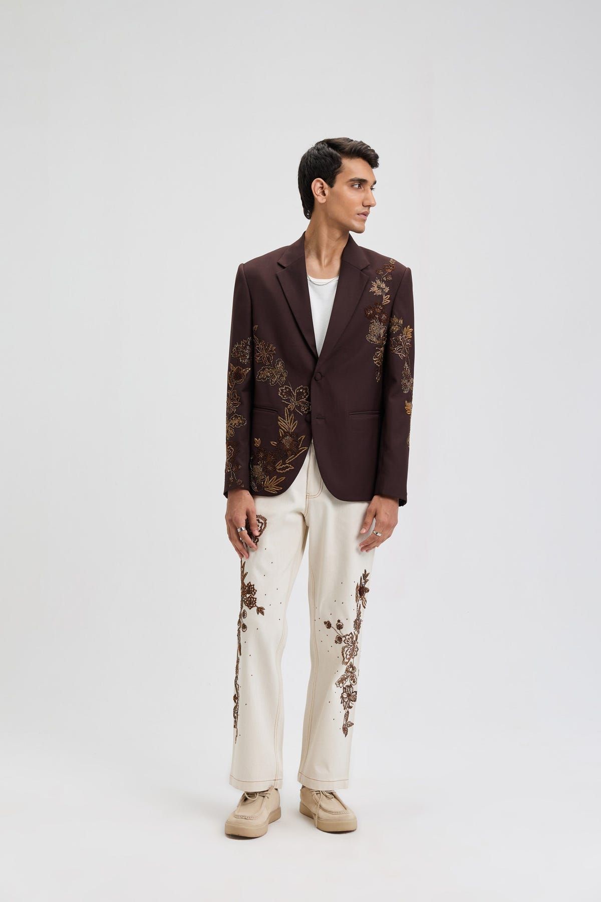 Ecru embroidered denim pants - image 3