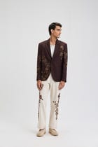 Ecru embroidered denim pants view 3