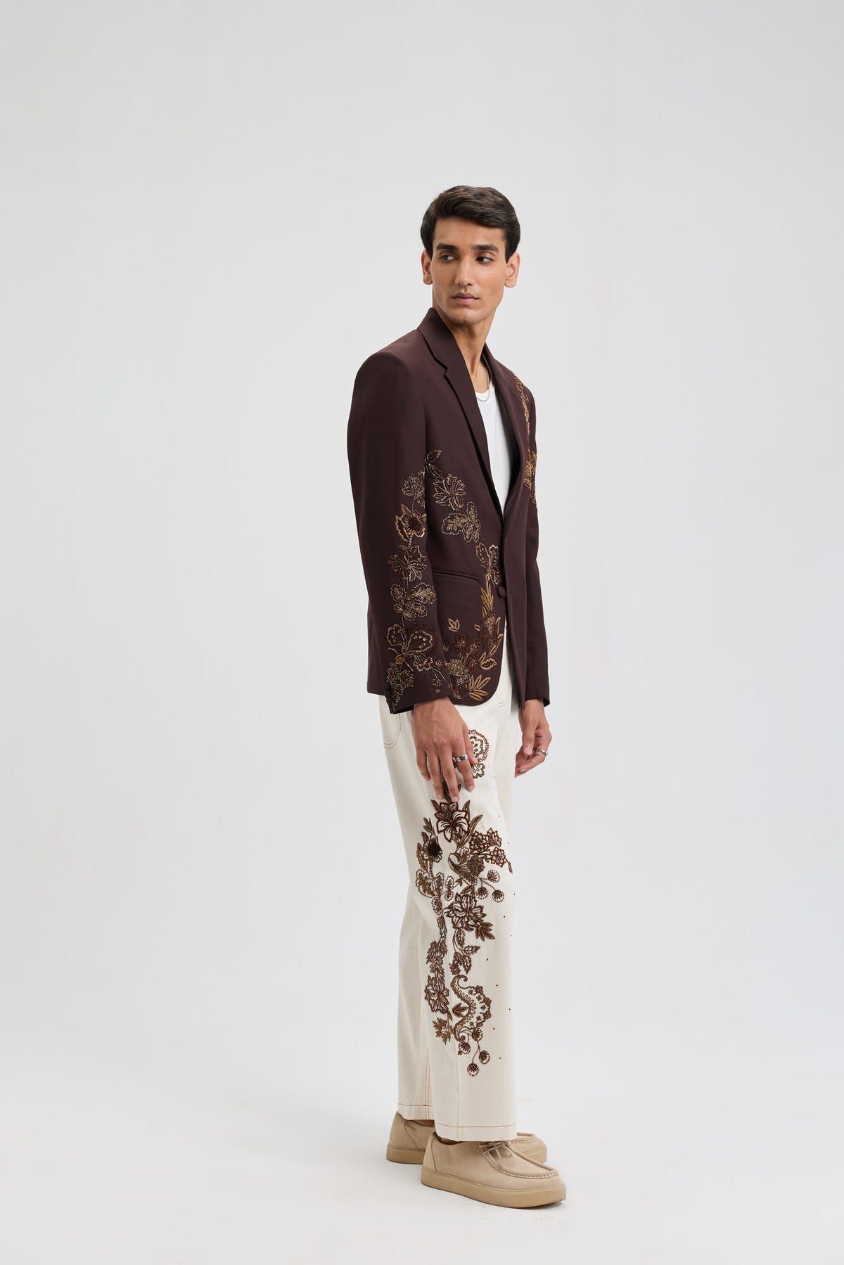 Ecru embroidered denim pants - image 4