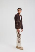 Ecru embroidered denim pants view 4