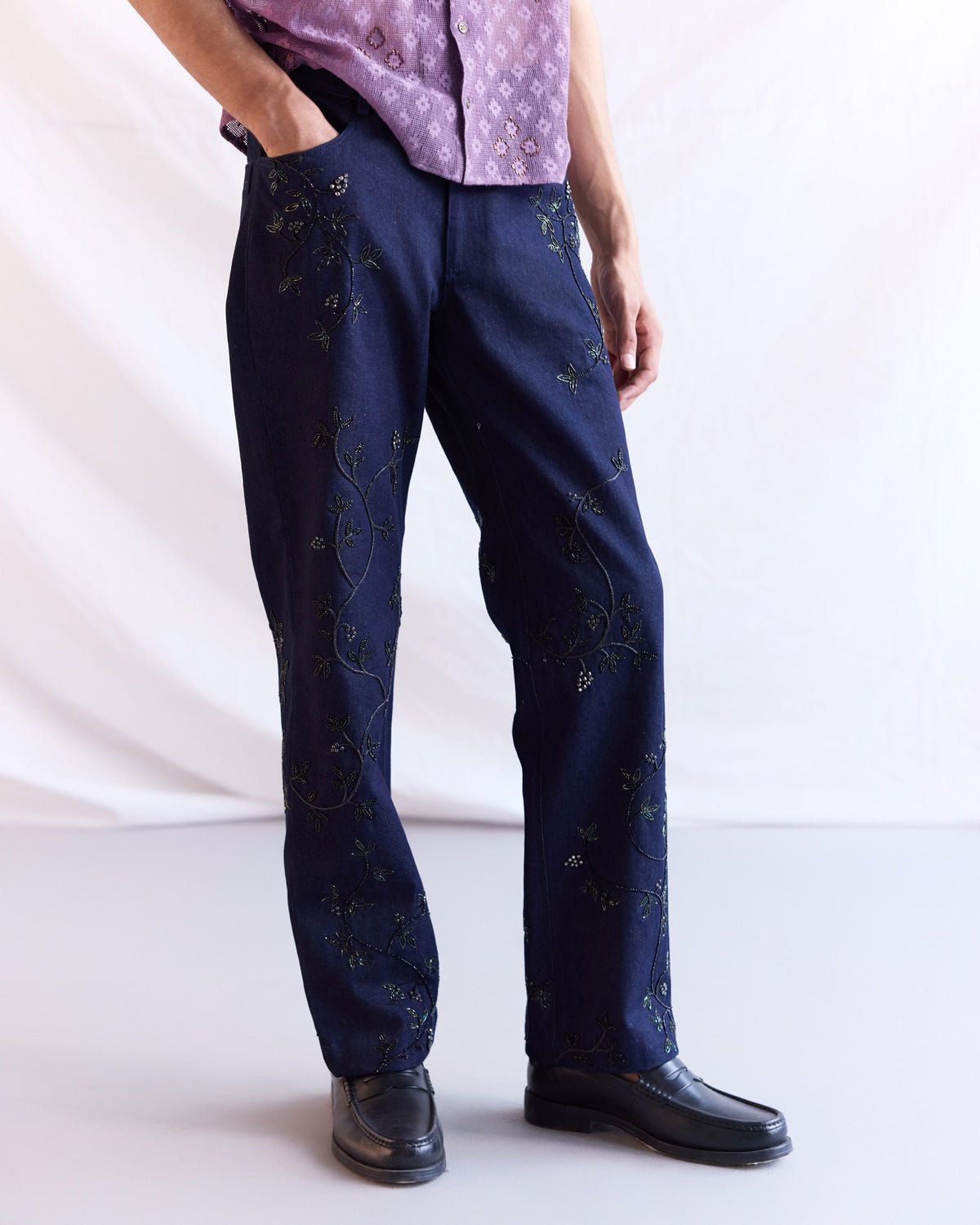 Hand embroidered straight fit jeans - image 1