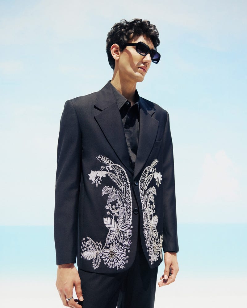 Midnight Bloom hand embroidered Blazer