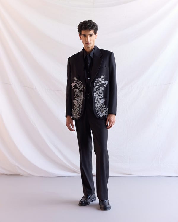 Perte D'ego — Midnight Bloom hand embroidered Blazer
