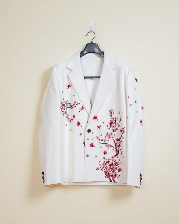 Perte D'ego — "Cherry blossoms" hand embroidered resort blazer