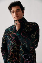 Floral embroidered quilted jacket view 1