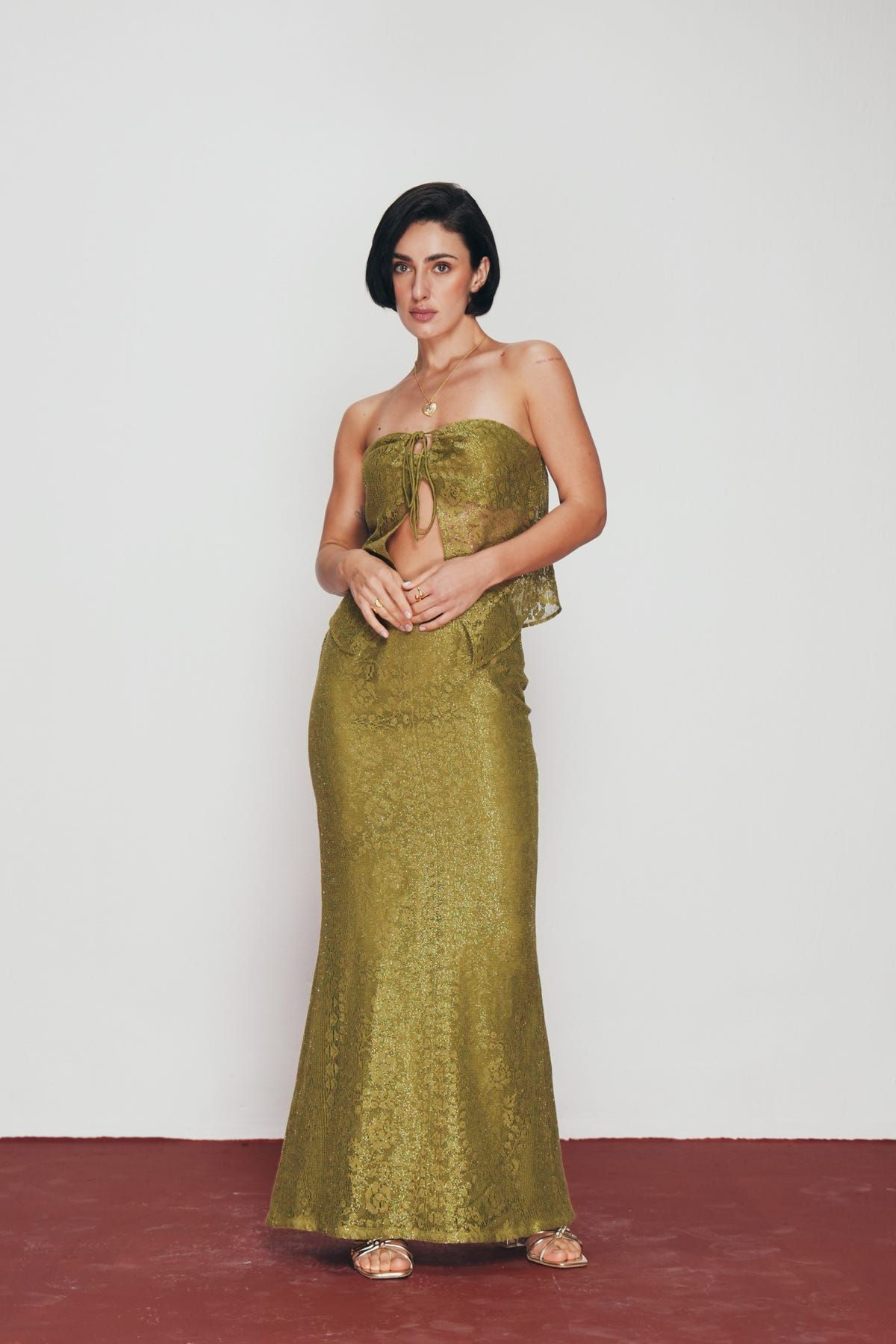 Olive Lace Maxi Skirt - image 2