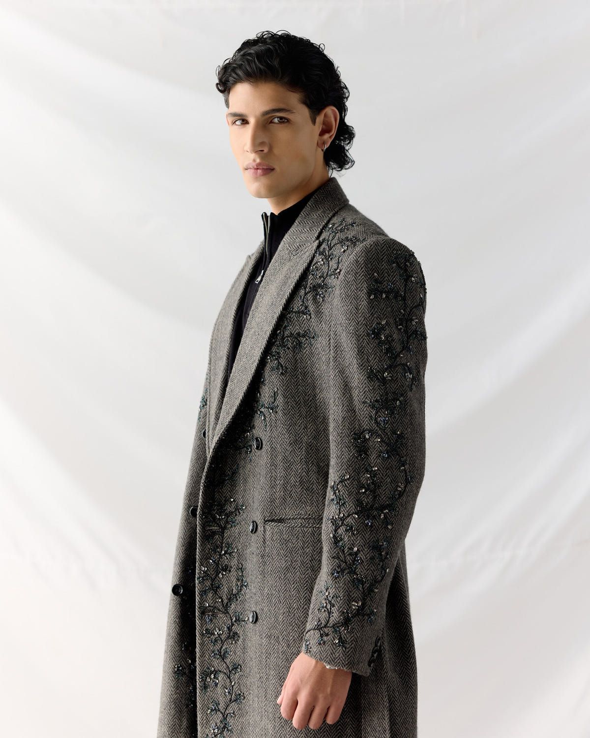 Midnight Vine Embroidered Wool Overcoat - image 2