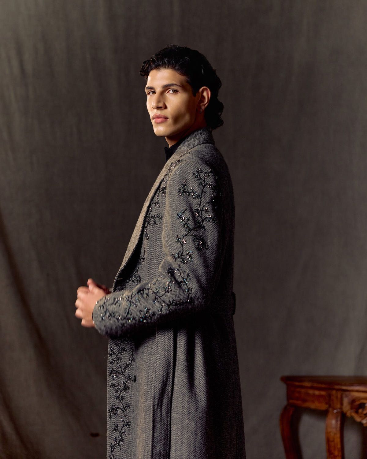 Midnight Vine Embroidered Wool Overcoat - image 5