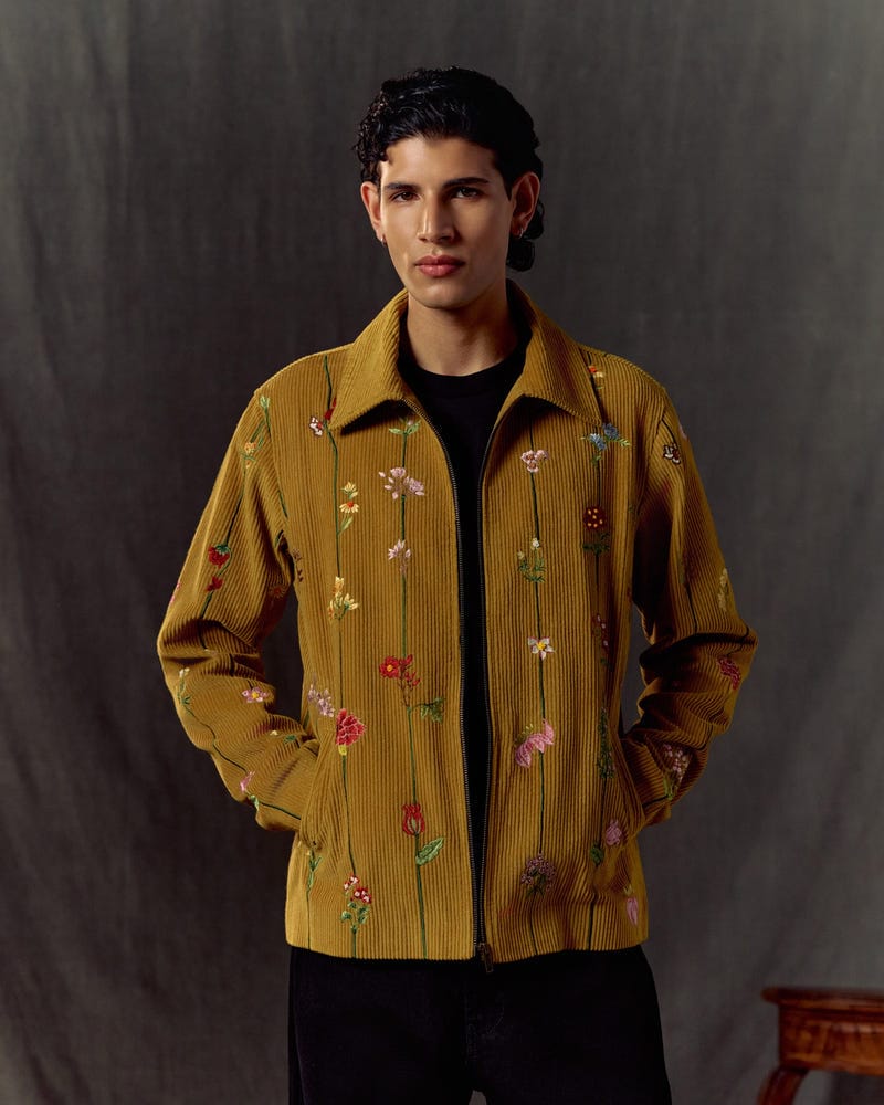 Floral stripes corduroy jacket