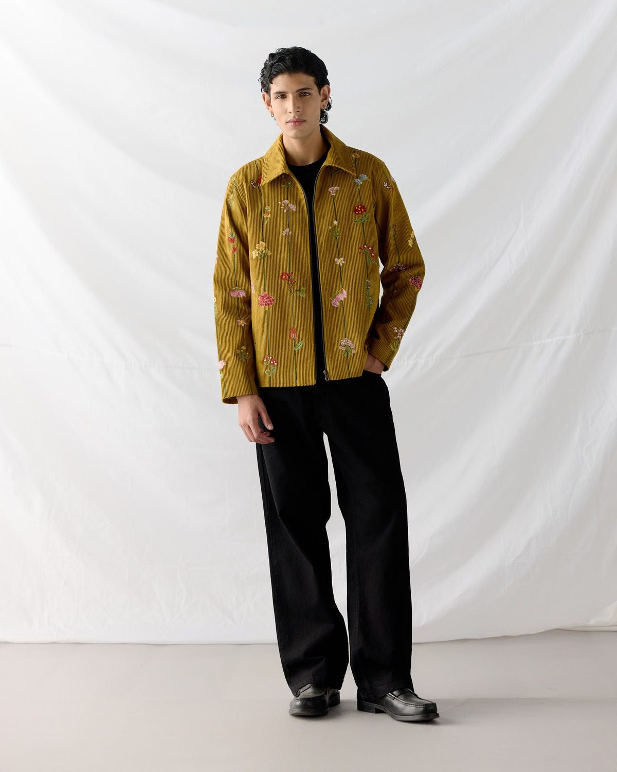 Floral stripes corduroy jacket - image 2