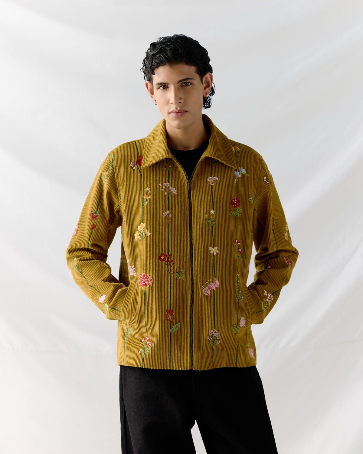 Floral stripes corduroy jacket - image 4