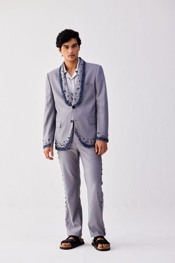 Perte D'ego — Blue stonework embroidered formal pants