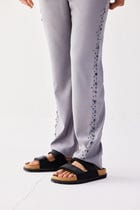 Blue stonework embroidered formal pants view 2
