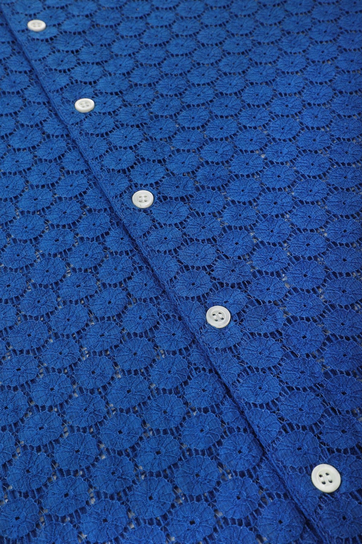 Floral lace shirt half sleeves- Deep sea blue - image 3