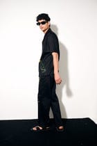Rose embroidered lounge pants view 4