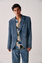 Vintage velvet blazer- Ice Blue view 2