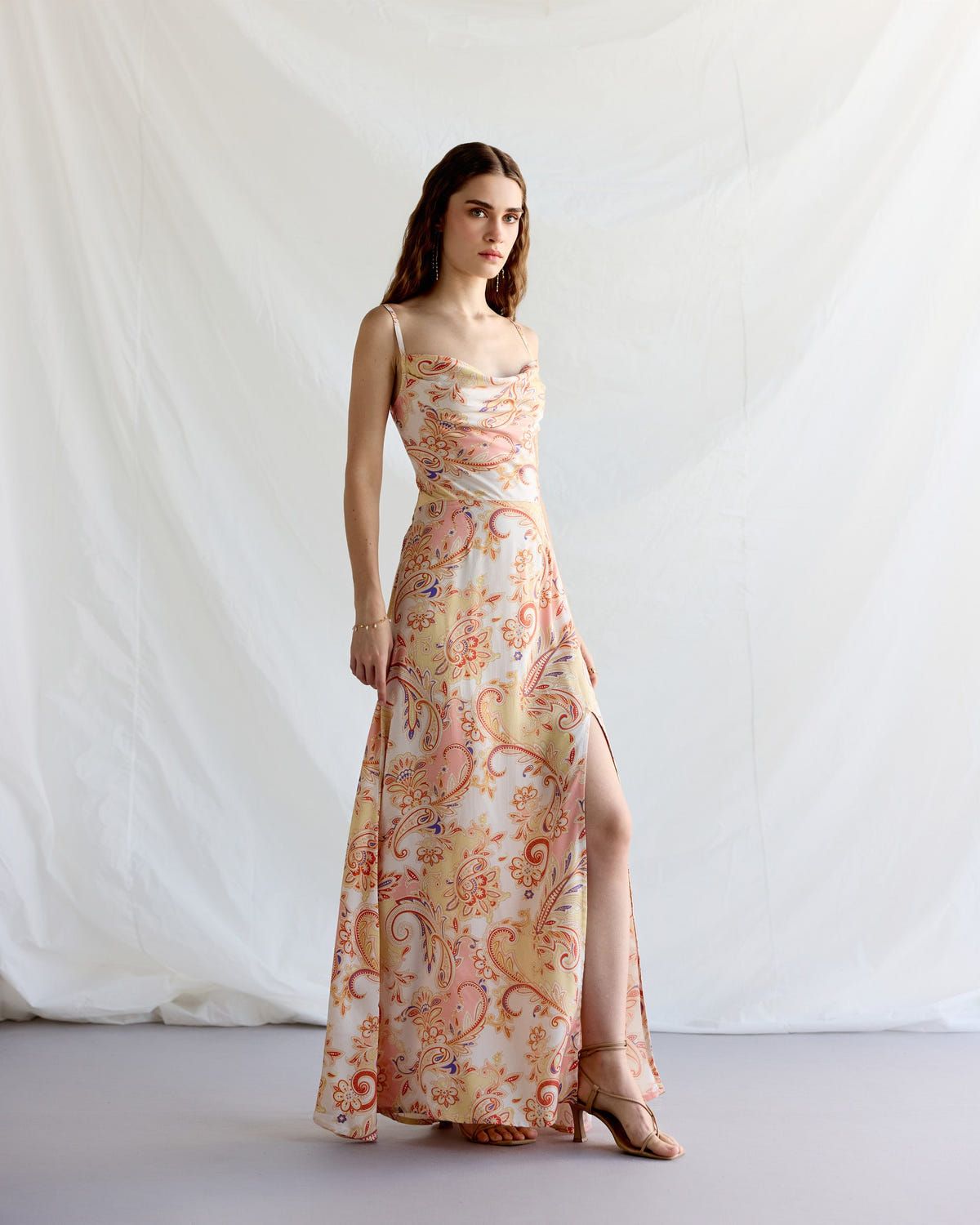 Royal paisley Pleated Cowl Aline Dress - image 1