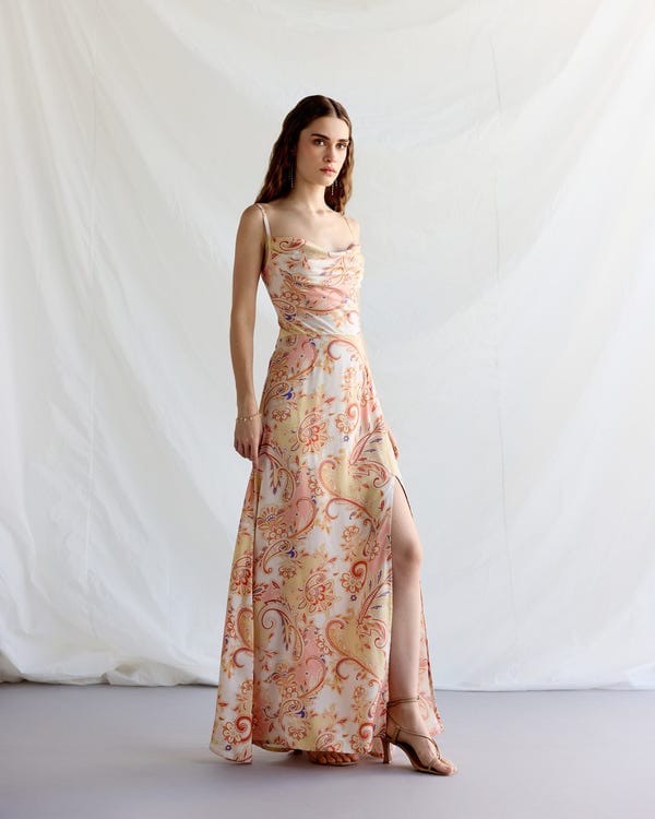 Perte D'ego — Royal paisley Pleated Cowl Aline Dress