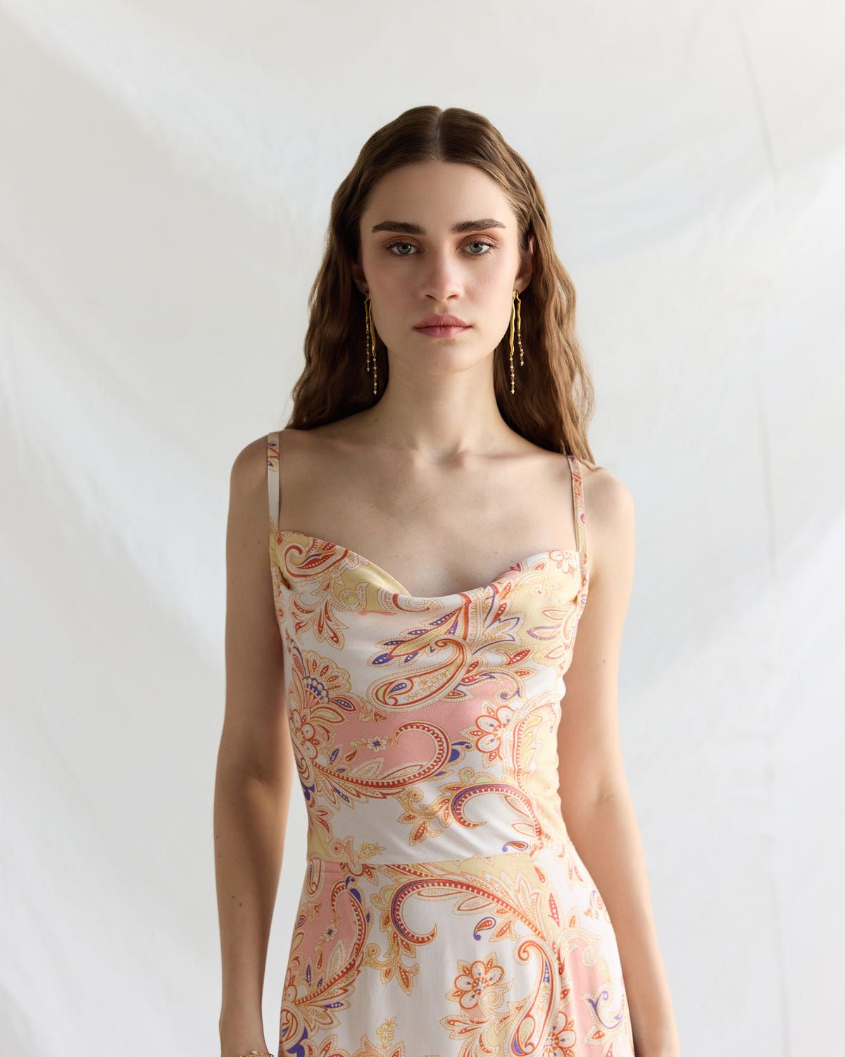 Royal paisley Pleated Cowl Aline Dress - image 3