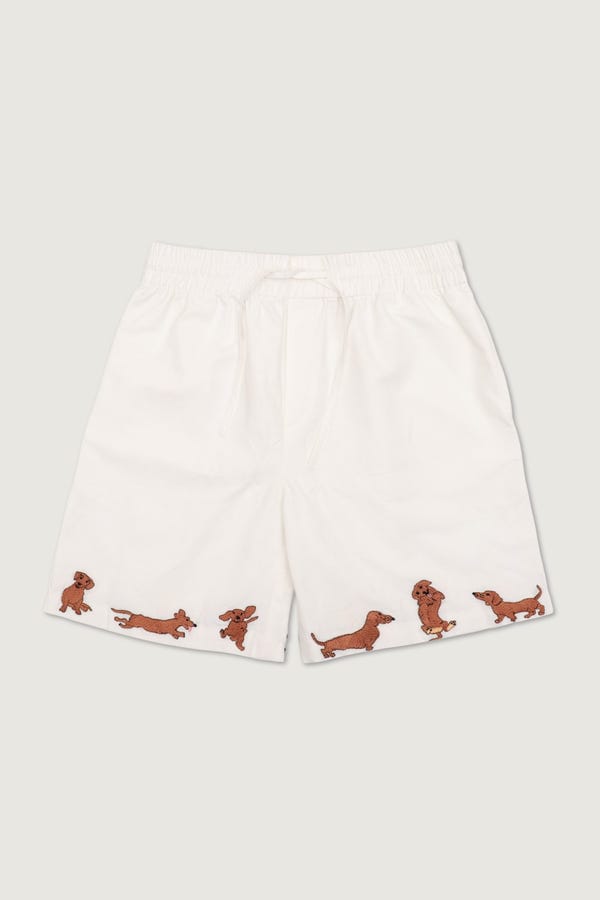 Perte D'ego — "Dachshund Dash" hand embroidered shorts
