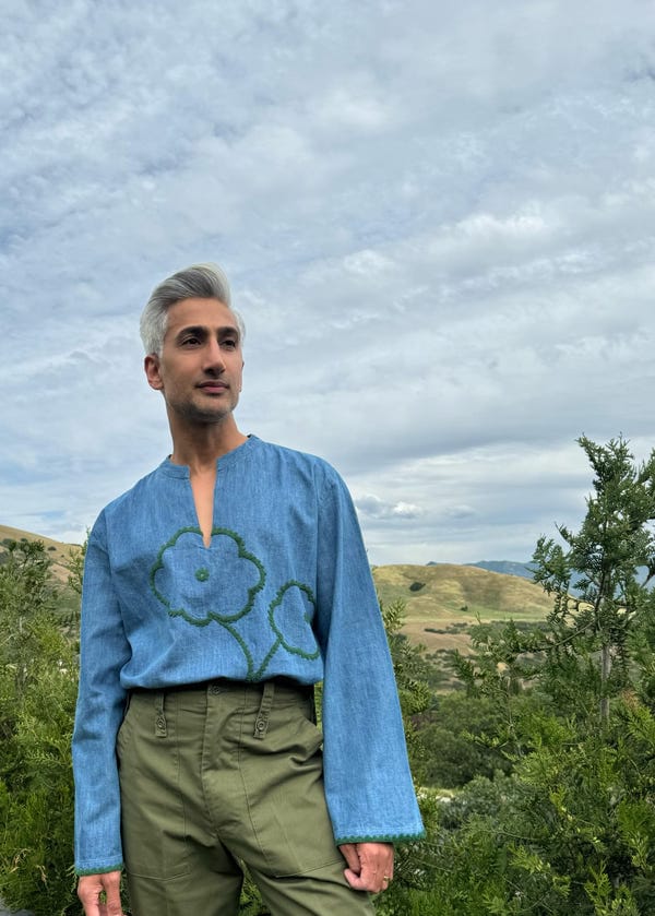 Perte D'ego — Floral Embroidered denim resort shirt