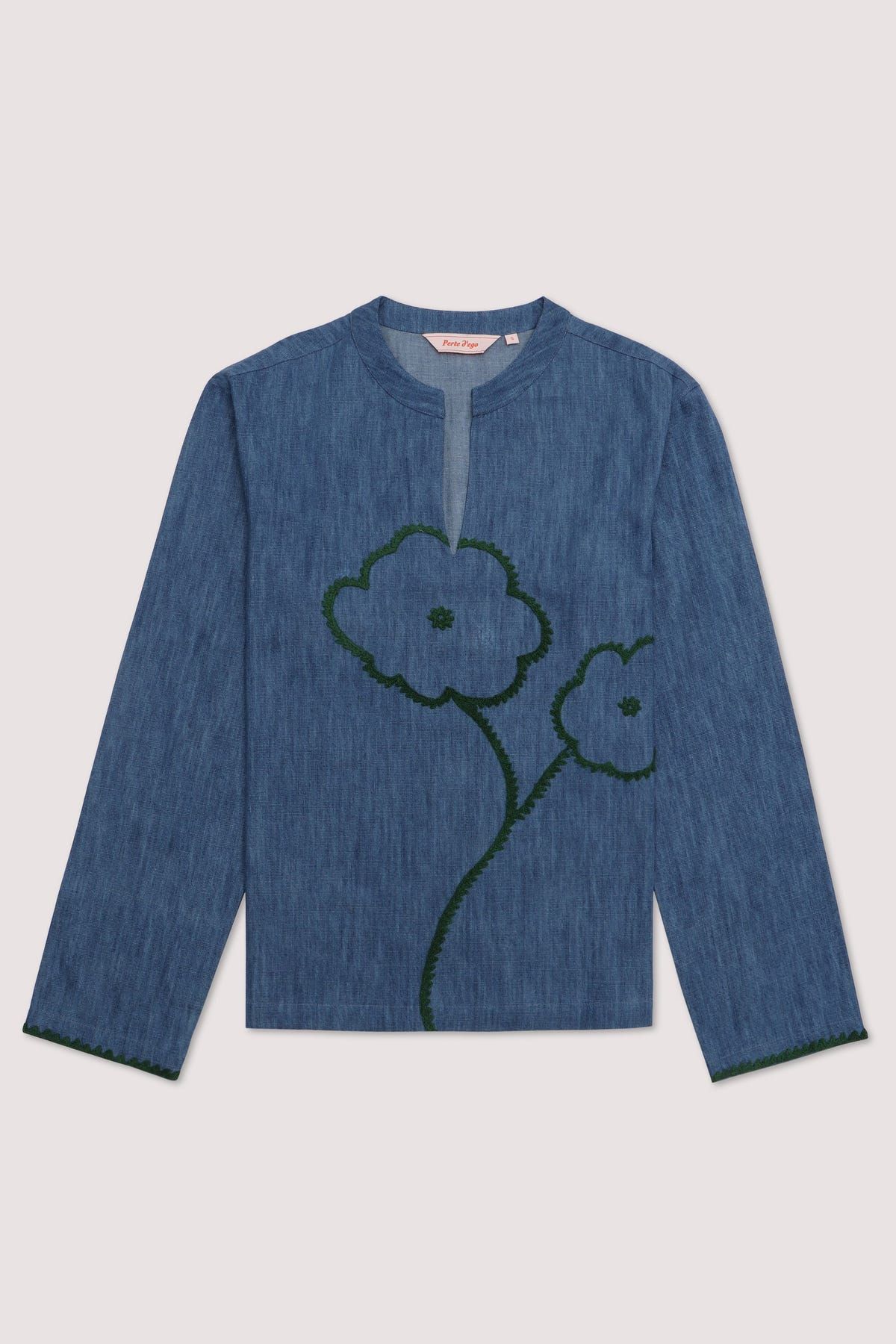 Floral Embroidered denim resort shirt - image 3