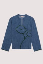 Floral Embroidered denim resort shirt view 3
