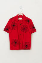 Red floral hand embroidered shirt view 1