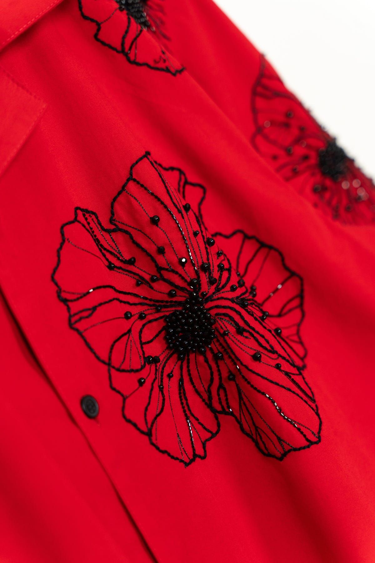 Red floral hand embroidered shirt - image 2