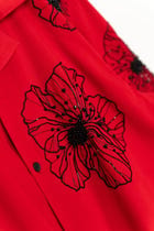 Red floral hand embroidered shirt view 2