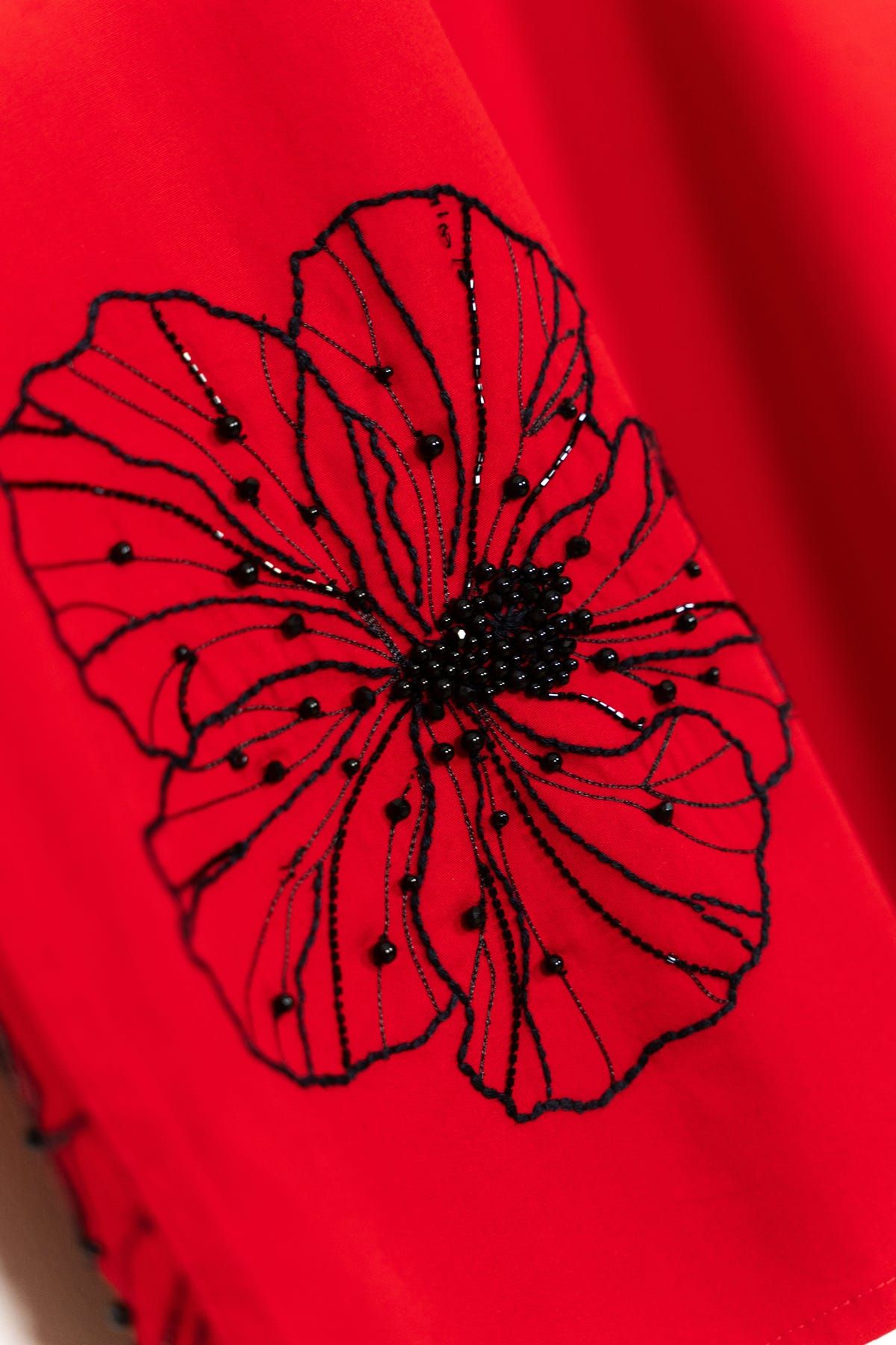 Red floral hand embroidered shirt - image 3